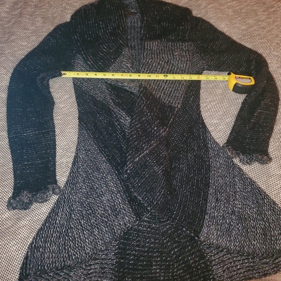 Black gray striped open cardigan alpaca sweater - Picture 7 of 7